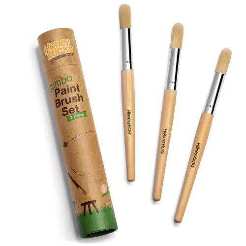 Honeysticks Jumbo-Pinsel-Set, 3 Stück, Jumbo-Pinsel für Kinder mit einem großen Holzgriff für einfachen Halt