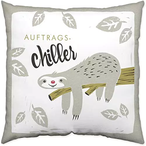 H:)PPY life Kissen Motiv Faultier, Zierkissen, Baumwolle