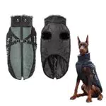 Hundejacke mit Geschirr, Gefütterte Hunde Winterjacke mit Leine wasserdichte Hunde-Winterjacke Wasserdichter Reflektierender Kaltwetter-Hundemäntel mit Geschirr Reißverschluss