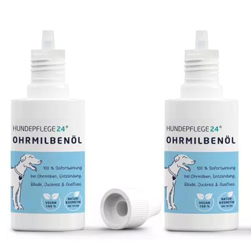 Hundepflege24 Ohrmilbenöl für Hunde, Katzen & Haustiere - 100% Natürliche & Vegane Ohrpflege gegen Juckreiz