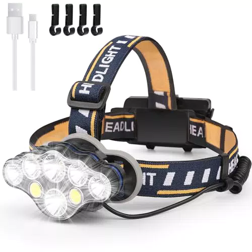 HyperDolphin Wiederaufladbare LED-Stirnlampe Kopflampe - 8 LEDs