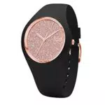Ice-Watch - ICE glitter Black Rose-Gold - Schwarze Damenuhr mit Silikonarmband - 001353