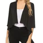 Irevial Bolero Damen Chiffon Cardigan Elegante 3/4 Ärmel Bolerojacke Kurze Dünn Strickjacke für Sommer Schwarz