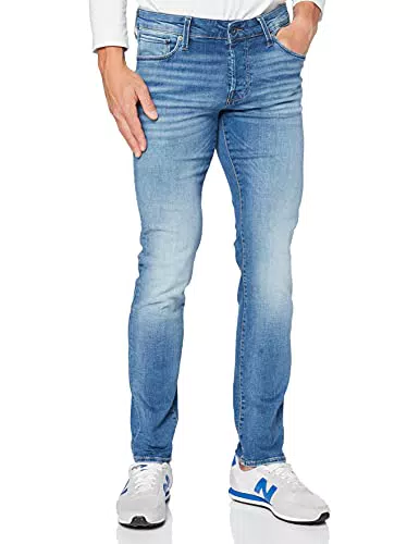 JACK & JONES Jeans Slim Fit Denim Stretch Hose mit Knopfleiste und braunen Nähten JJIGLENN JJICON