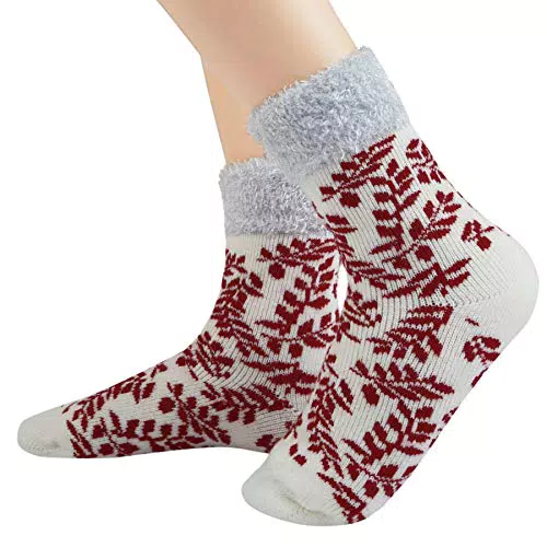 JARSEEN 2 Paar Damen Kuschelsocken Thermosocken Dicke Vollplüsch und Wolle Warme Winter Weihnachtssocken mit Grußkarte