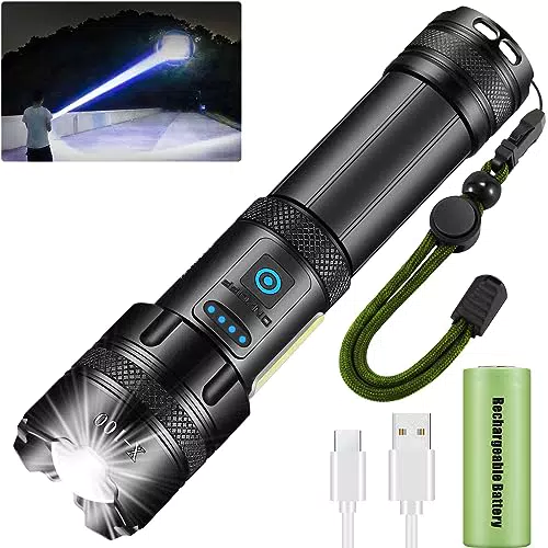 JAY-PARK Taschenlampe LED Aufladbar, 100000 Lumen Extrem Hell Taschenlampen Batteriebetrieben Zoombar