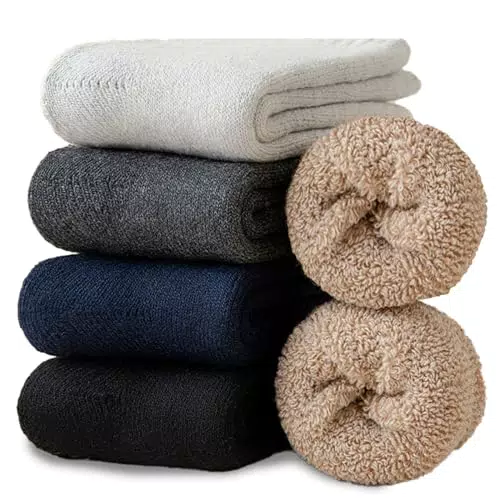 Josnown Thermosocken Herren, 5 Paar Warme WinterSocken mit Dicke Frotteesohle