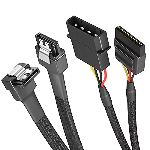 KabelDirekt 4-Pin Molex auf 15-Pin SATA Stromkabel 30 cm + 7-Pin SATA 3 Datenkabel 6 Gbit/s 90° gewinkelt 60 cm