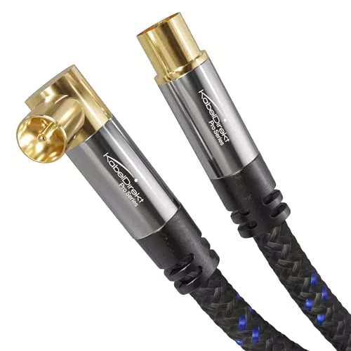 KabelDirekt 4K Antennenkabel Nylon, TV Kabel gerade/90° gewinkelt 15m Fernsehkabel mit Metallstecker für digitales & analoges Fernsehen