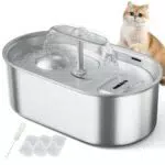 Katzenbrunnen Edelstahl, 3.2L/108OZ Trinkbrunnen für Katze mit Doppelter Auslauf