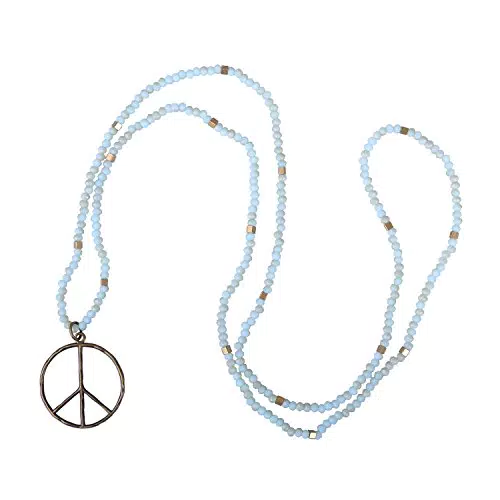 KELITCH Classic Peace Anhänger Halskette Love Hippie Frosted Crystal Beaded Halsketten