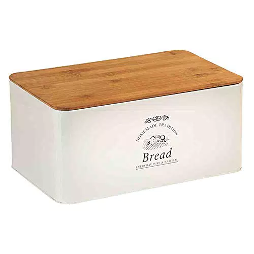 Kesper 1804563 Brotbox aus Weißblech und Bambus im Landhaus-Stil/Brotaufbewahrung/Country Collection