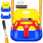 KIDIZ Babyschaukel Kinderschaukel 3 in 1 Babysitz verstellbar Mitwachsend Schaukelsitz Gartenschaukel für Baby Kinder mit Rückenlehne und Anschnallgurt belastbar bis 100kg Indoor Outdoor