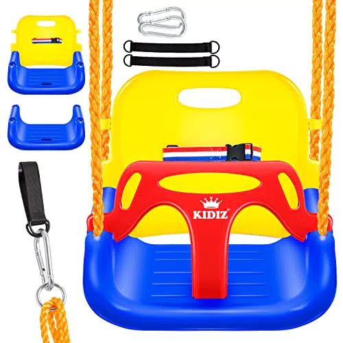 KIDIZ Babyschaukel Kinderschaukel 3 in 1 Babysitz verstellbar Mitwachsend Schaukelsitz Gartenschaukel für Baby Kinder mit Rückenlehne und Anschnallgurt belastbar bis 100kg Indoor Outdoor