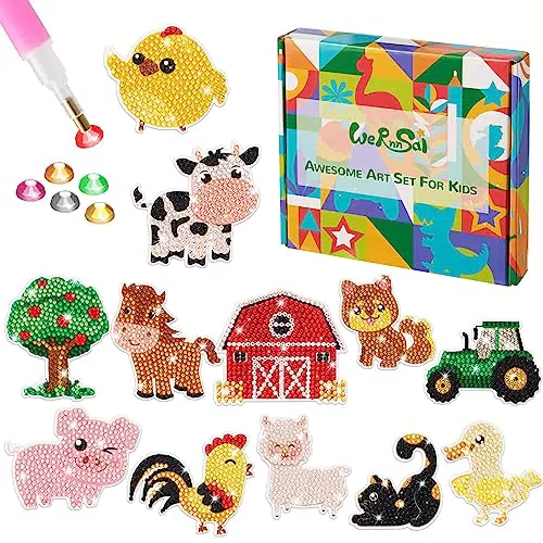 Kinder Diamond Painting Set Tiere 5D DIY Diamant Painting Kit für Kinder 12 Stück Diamant Aufkleber Kit Tiermalerei Diamant Malerei Kits Beste Geschenkideen für Mädchen und Jungen