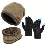 Kinder Wintermütze Schal Touchscreen Handschuhe Set - Beanie Strickmütze Winterschal Thermo Handschuhe