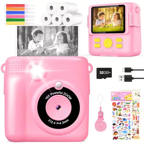 KinderKamera DigitalKamera Print Sofortbildkamera 1080P Videokamera Schwarzweiß Fotokamera