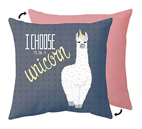 Kissen Lama - "I Choose to be a Unicorn", Vorderseite mit Motiv