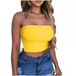 KOG Amazon Warehouse Deal Bandeau Top Damen Crop Tops Sexy Tube Top Frauen Sommer Y2k Aesthetic Clothes Off Shoulder Bauchfreie Trägerloser ärmellos Korsett Gutschein Amazon Gelb