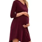 KOJOOIN Damen Umstandskleid V-Ausschnitt Schwangerschafts Kleid für Schwangere Stillkleid 3/4 Ärmel Ziegelrot