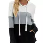 Lantch Damen Hoodies Farbblock Sweatshirt Gestreifte Pullover Casual Kapuzenpullover Langarm Shirts Kordelzug Oberteil mit Taschen