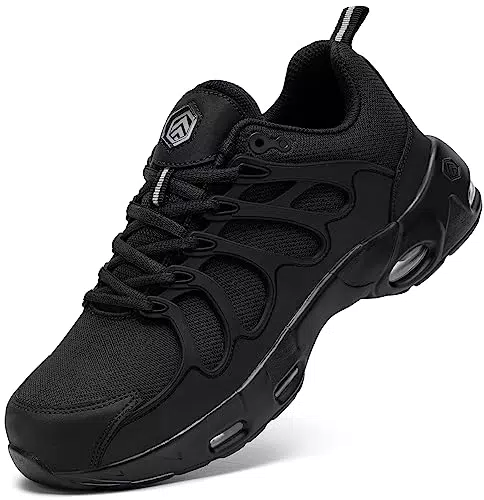 LARNMERN Arbeitsschuhe Herren Sicherheitsschuhe Leicht Stahlkappenschuhe Sportlich Arbeitsturnschuhe Doppeltes Luftkissen rutschfest Atmungsaktiv Industrie Handwerkschuhe SRC
