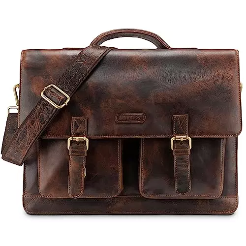 LEABAGS Leder Aktentasche Herren & Damen I Echtleder Laptoptasche bis 15 Zoll I Umhängetasche mit Schultergurt I Schultertasche I Messenger Bag I Arbeitstasche I Lehrertasche I Cow Dark Brown Hunter
