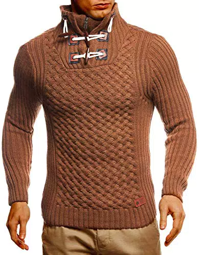 Leif Nelson Herren Strickpullover Pullover mit Stehkragen Männer Pulli für Winter Winterpullover Jungen Sweatshirt Camel XX-Large