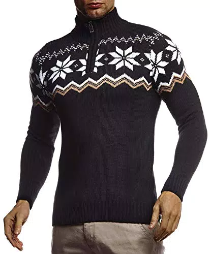 Leif Nelson Herren-Winterpullover Strick-Hoodie mit Kapuze Moderner Wollpullover Das Beste in Kleidung Männer LN20758 Größe XXL Blau