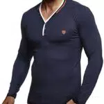 Leif Nelson Herren Sweatshirt V-Ausschnitt Slim Fit Baumwolle-Anteil Basic Männer Langarmshirt Pulli weißer Longsleeve V-Neck Pullover T-Shirt Langarm LN1475 Dunkel Blau Small