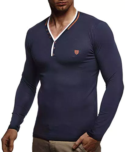 Leif Nelson Herren Sweatshirt V-Ausschnitt Slim Fit Baumwolle-Anteil Basic Männer Langarmshirt Pulli weißer Longsleeve V-Neck Pullover T-Shirt Langarm LN1475 Dunkel Blau Small