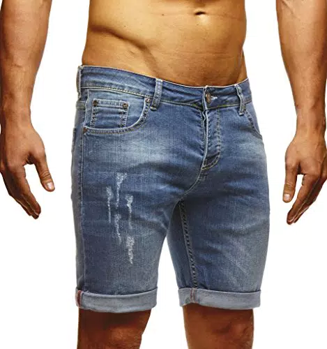 Leif Nelson Shorts Herren Kurze Hosen Männer Jeansshorts Denim Sommer Freizeithose Basic LN-1397 Blau Größe W33