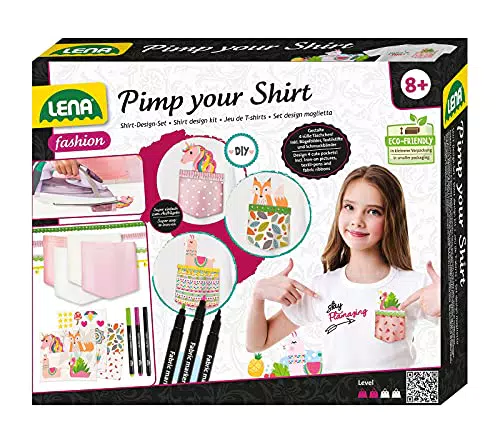 Lena 42599 - Bastelset Pimp Your Shirt, Komplettset mit 4 Brusttaschen