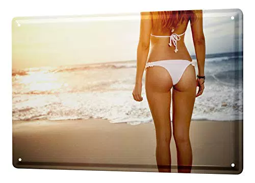 LEotiE SINCE 2004 Blechschild Vintage Retro Metallschild Wandschild Blech Poster Pin Up Erotik Sonnenuntergang Bikini