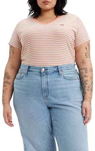 Levi's Damen Plus Size V-Neck Tee T-Shirt, Indigo Stripe Terra Cotta