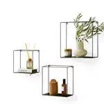 LIFA LIVING 3er Set Wandregal im Industrie Design, Schweberegal aus schwarzem Metall