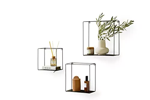 LIFA LIVING 3er Set Wandregal im Industrie Design, Schweberegal aus schwarzem Metall