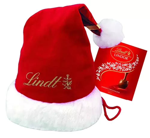 Lindt Schokolade LINDOR Milch, Vollmilch Kugeln, Weihnachtsmann-Mütze mit Schokoladen-Kugeln mit zartschmelzender Füllung