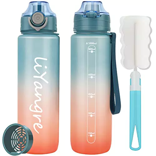 Liyangre Trinkflasche 1L Wasserflasche mit Sieb, BPA-frei