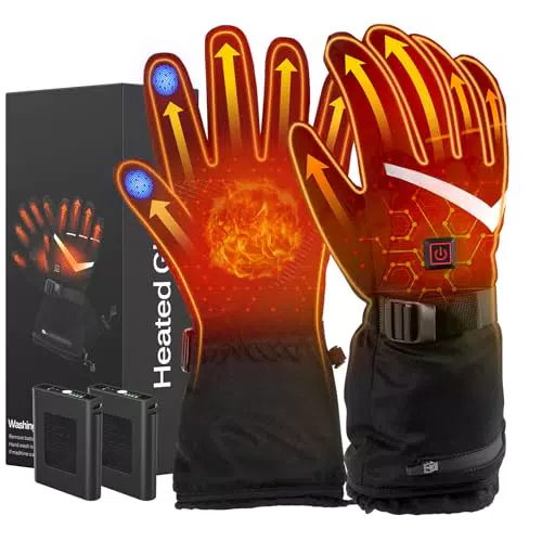 LOTTBUTY Beheizbare Handschuhe 2023 Upgrade, Beheizte Handschuhe Herren Damen mit 7.4V/2×5000mAh Wiederaufladbare Akkus