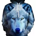 Loveternal 3D Blau Wolf Hoodie Herren Kapuzenpul Coole Pullover Langarm Fleece Sweatshirt für Teen Damen Manner