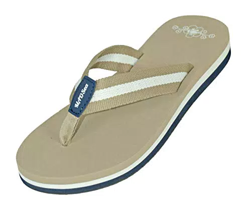MADSea Damen Zehenstegpantolette Summertime High Zehentrenner beige Multi