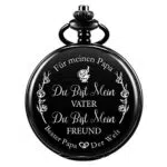 ManChDa Taschenuhr Taschenuhr mit Gravur Kette Herren Schwarz Geschenk zum Geburtstag Vatertag Vater Vatertagsgeschenk