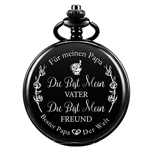 ManChDa Taschenuhr Taschenuhr mit Gravur Kette Herren Schwarz Geschenk zum Geburtstag Vatertag Vater Vatertagsgeschenk