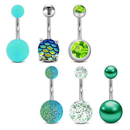Mayhoop 6 Stück Bauchnabelpiercings mit 6 Stil 1, 6 x 10mm Kugel 5 u. 8 mm Bauchnabel Schmuck Nabelpiercing Ring Banane Piercing