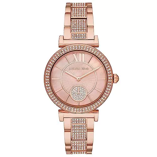 Michael Kors Damenuhr Abbey, Dreizeigeruhrwerk, 36mm Rose Gold Edelstahlgehäuse mit Edelstahlarmband