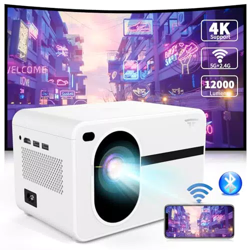 Mini Beamer mit WiFi und Bluetooth Outdoor Indoor Beamer Native Full HD 1080P 4K Heimkino 12000 Lumens Kompatibel mit iOS