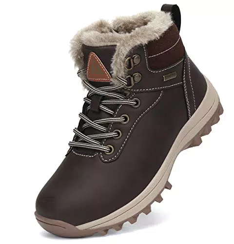 Mishansha Winterstiefel Jungen Winterschuhe Wasserdicht Winterboots Outdoor rutschfest Trekking Wanderschuhe Braun Gr.35