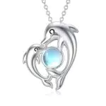 Mutter Tochter Kette Sterling Silber Delfin Anhänger Kette mit Mondstein Delfin Schmuck Geburtstag Geschenke für Mädchen Frauen Tochter