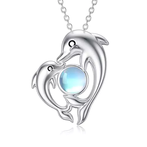 Mutter Tochter Kette Sterling Silber Delfin Anhänger Kette mit Mondstein Delfin Schmuck Geburtstag Geschenke für Mädchen Frauen Tochter